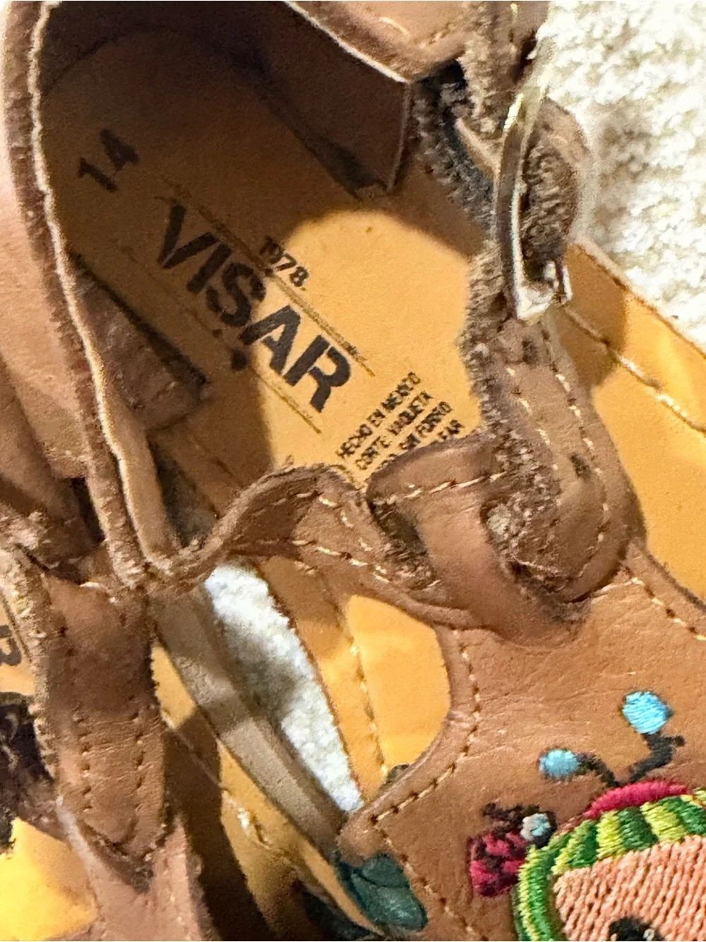 Girls Brown Embroidered Character Leather Sandals